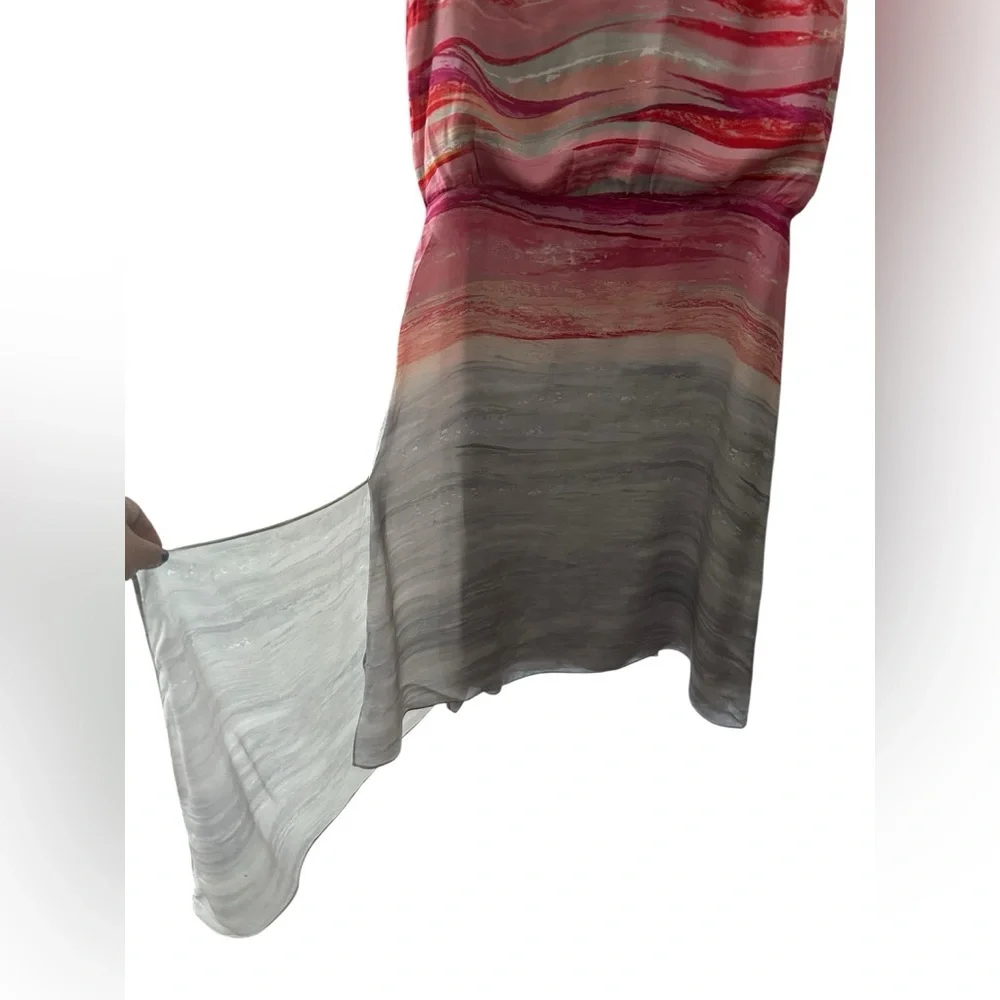 St. John 100% silk Gray Dress with Pink and Red Wave Print dress size 12 - Picture 6 of 9